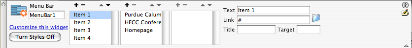 Menu bar widget editing