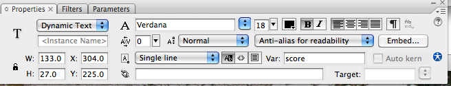 Dynamic text properties with var score