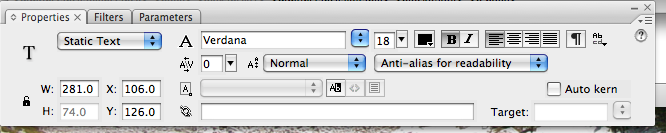 Static text properties