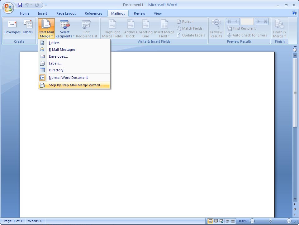 Mailings toolbar