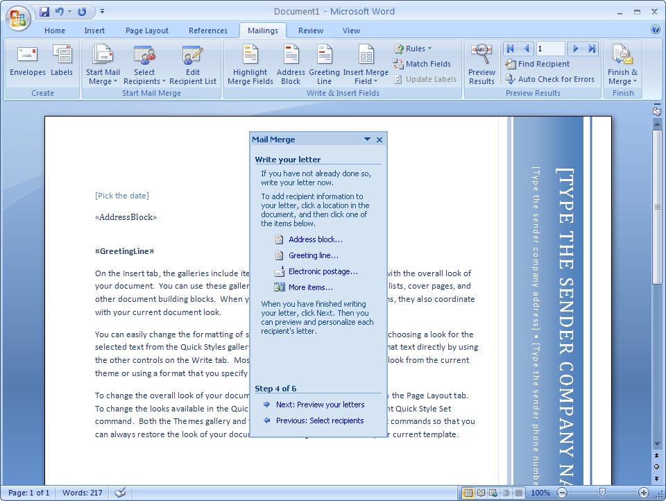 Mail merge step 4