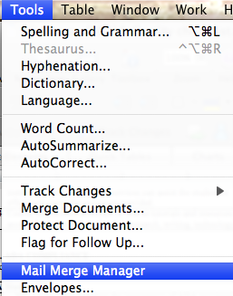 Mail Merge Manager choice in Tools menu